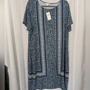 JJill Blue and White Patterned Dress